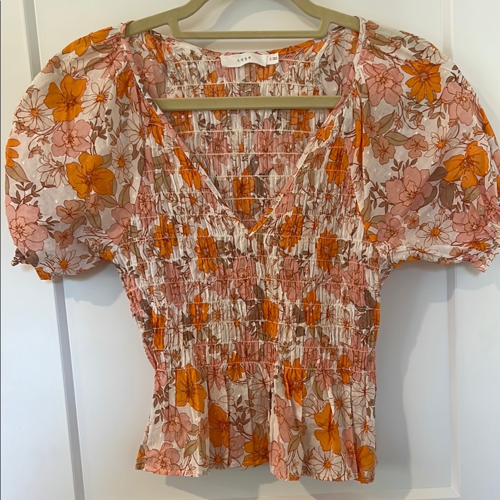 Lush Orange and Pink Floral Blouse